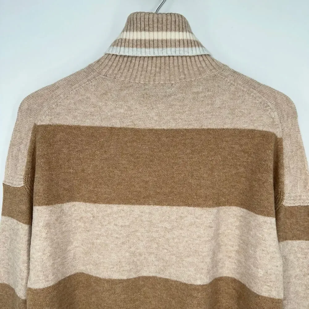 J. Crew Striped Turtleneck Sweater in Supersoft Yarn Heather Linen Camel NWT